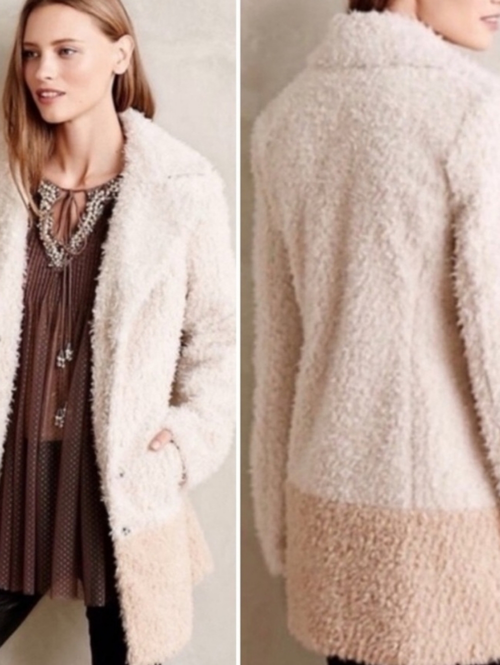 Anthropologie Elevenses "Fira" Two-Tone Sherpa Teddy Coat Size  Small
